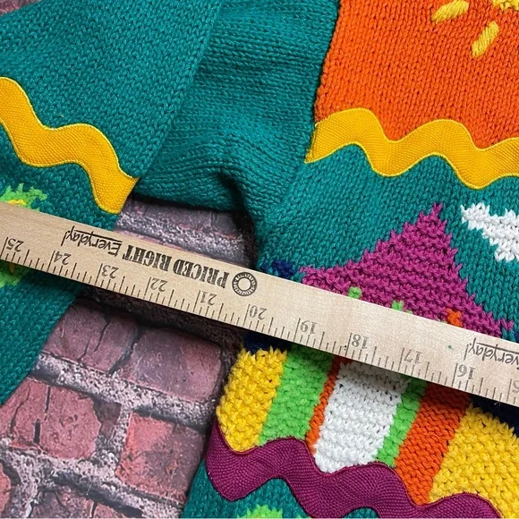 Vintage Marisa Christina XL 90s Hand Knit Beach Theme Pattern Cardigan Sweater - Picture 8 of 9